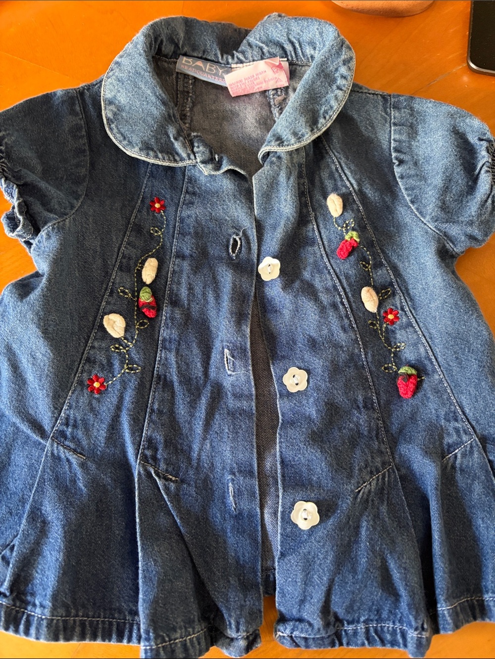 Denim Jean Jacket for Kids with Red Strawberry Embroidery